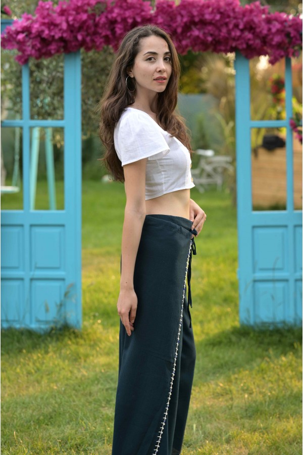 ELİŞİ BONCUKLU BİLMECE PANTOLON - PETROL YEŞİLİ